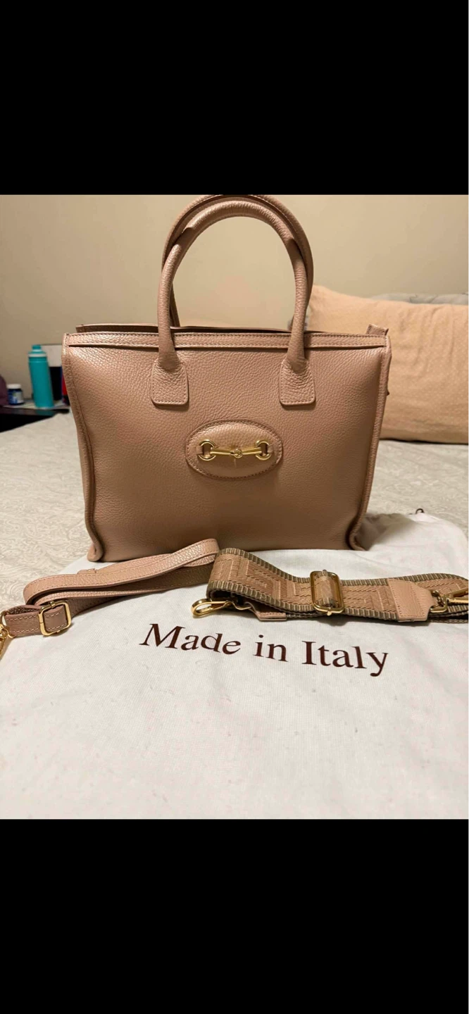 Pink Leather Handbag with Shoulder Strap - Made in Italy - photo 2
