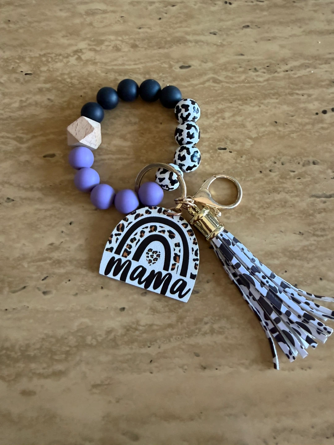 Mama Rainbow Beaded Keychain Bracelet