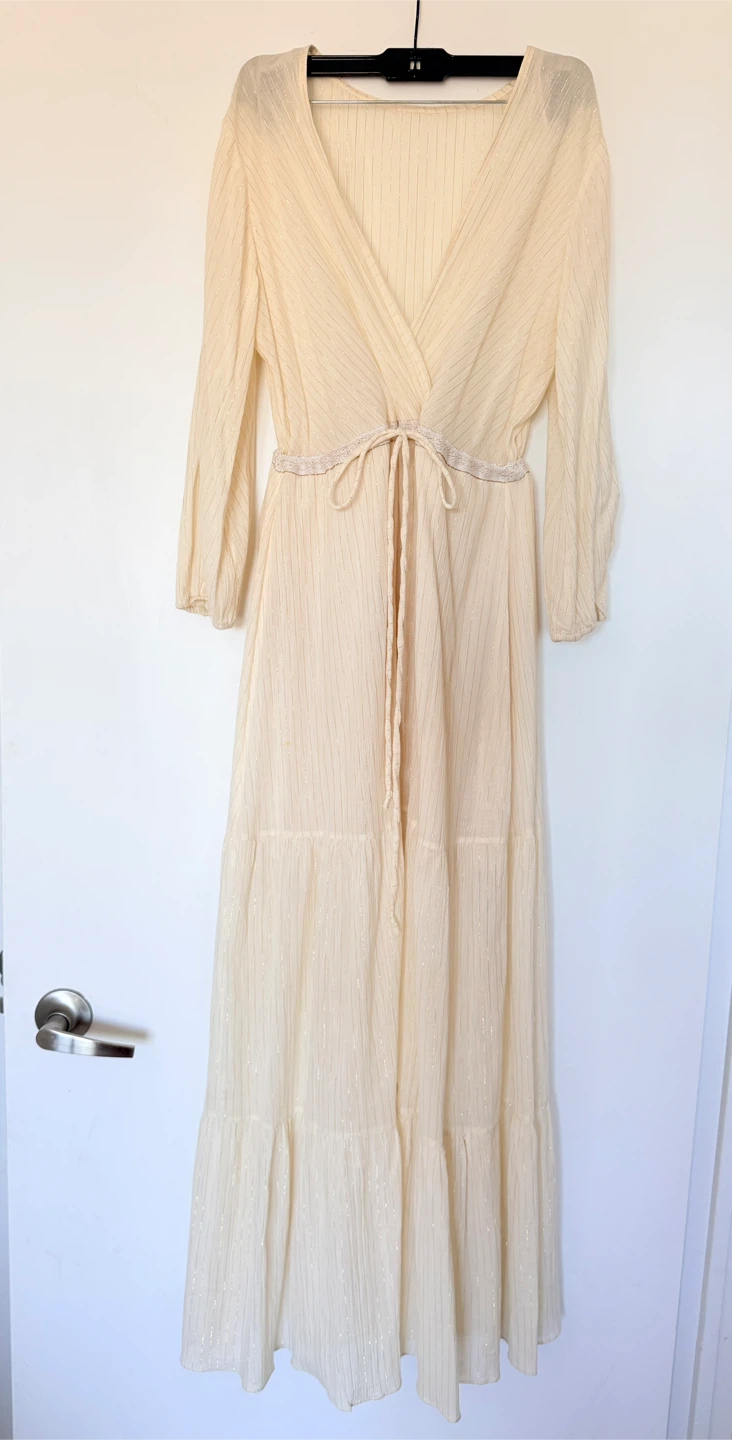 Cream Maxi Dress with Metallic Stripes From Turkey famous brand