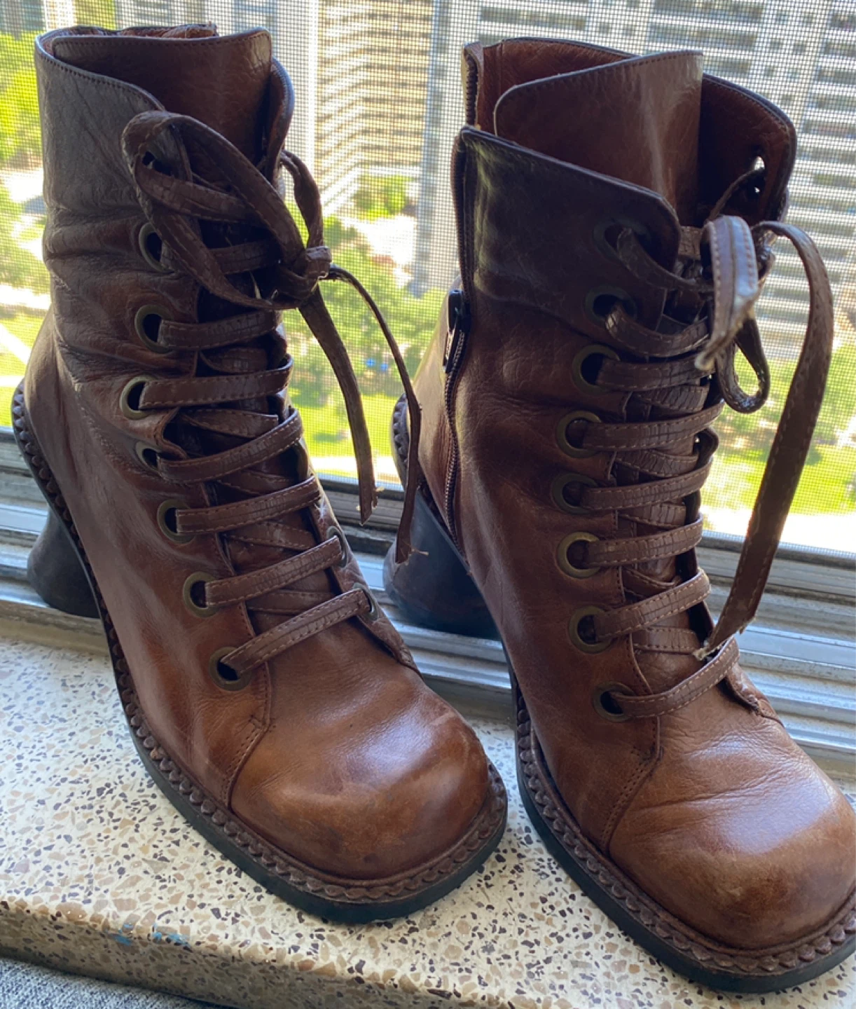 Brown Leather Lace-up Heeled Boots - photo 3