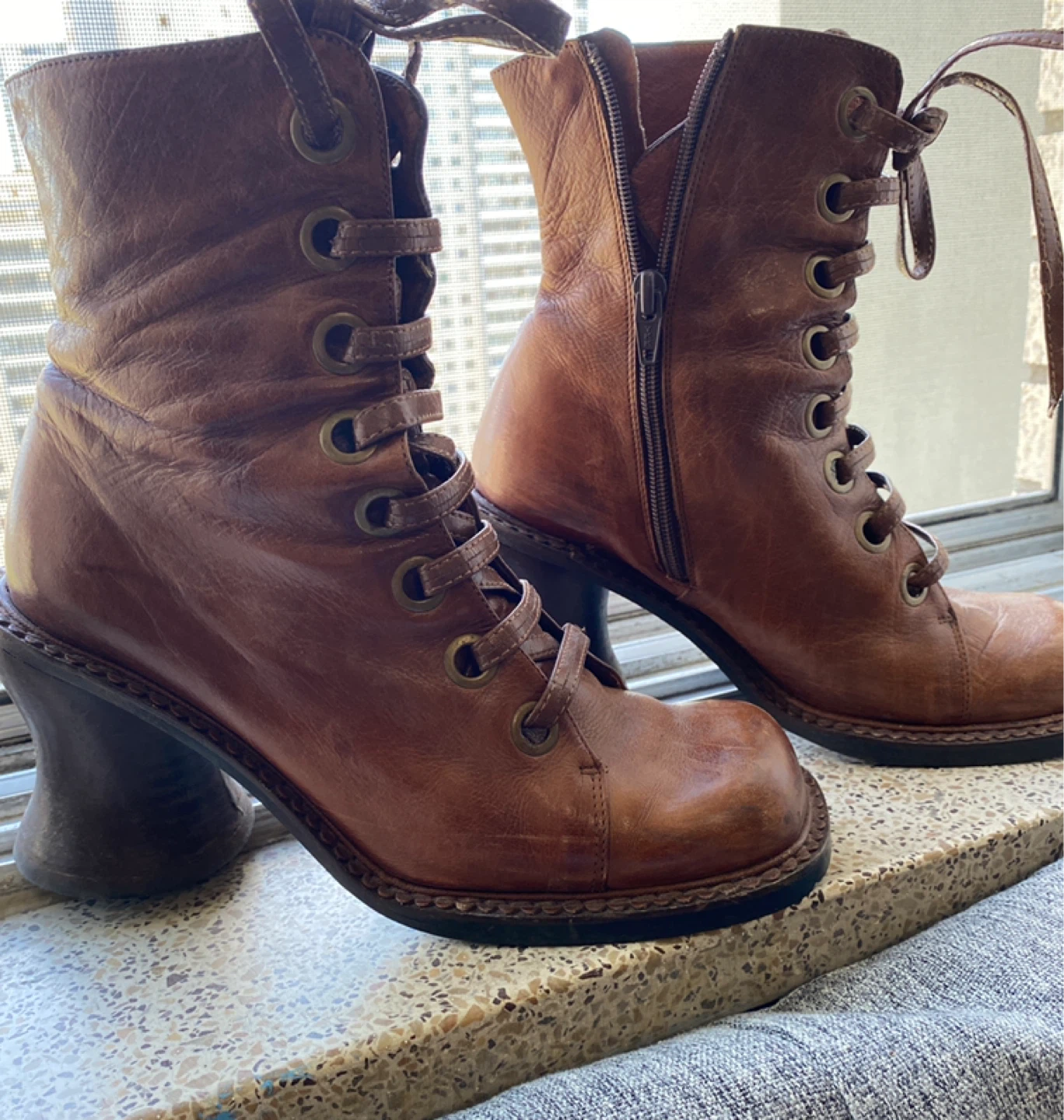 Brown Leather Lace-up Heeled Boots - photo 2