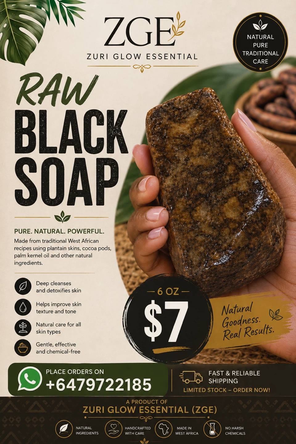 ZGE Raw Black Soap - 6 oz