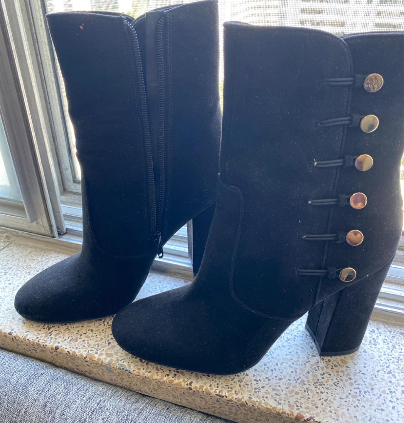 Black Suede Button Detail Ankle Boots - photo 2