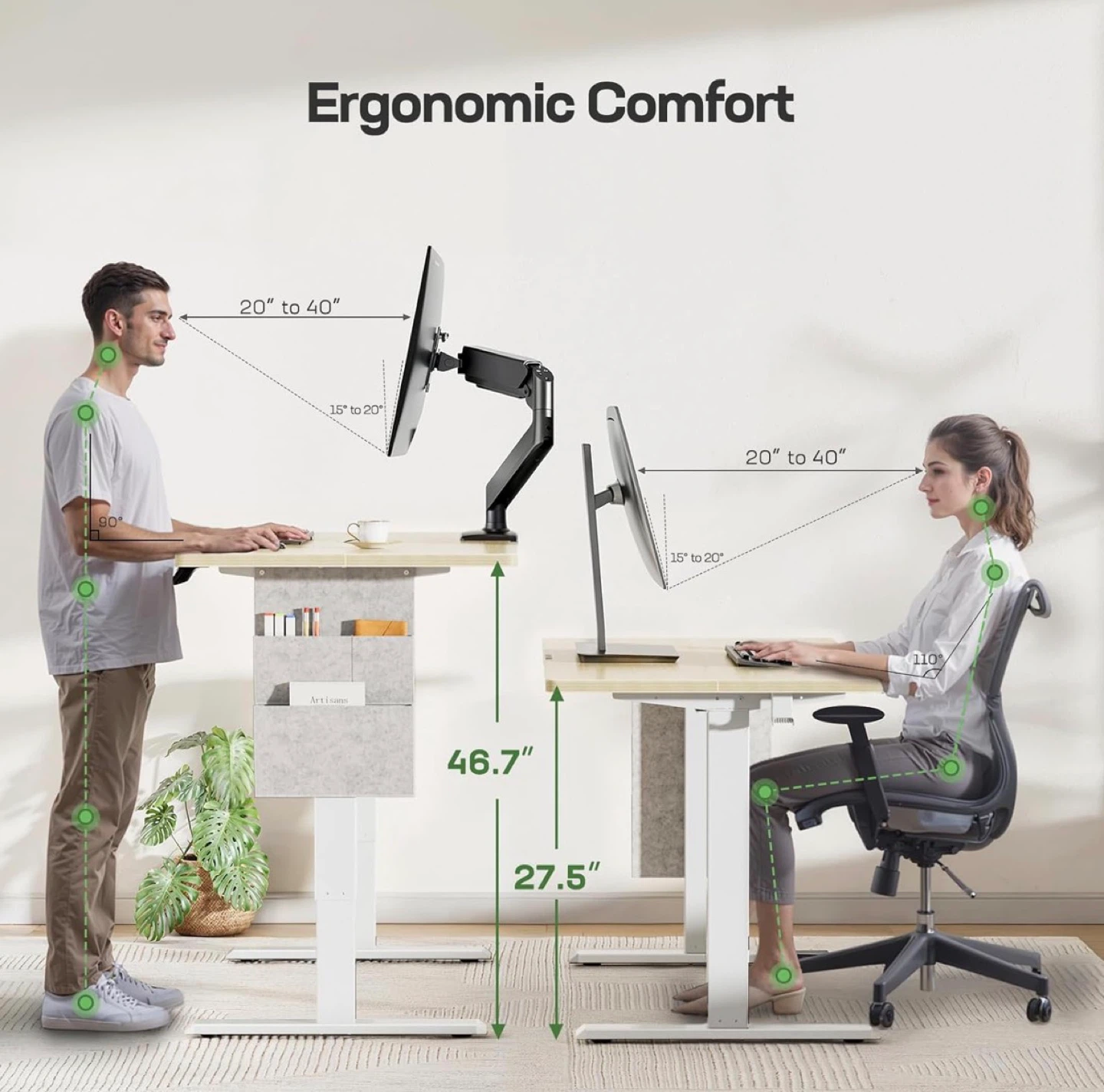 Marsail Standing Desk - White Frame, Wood Top - photo 2