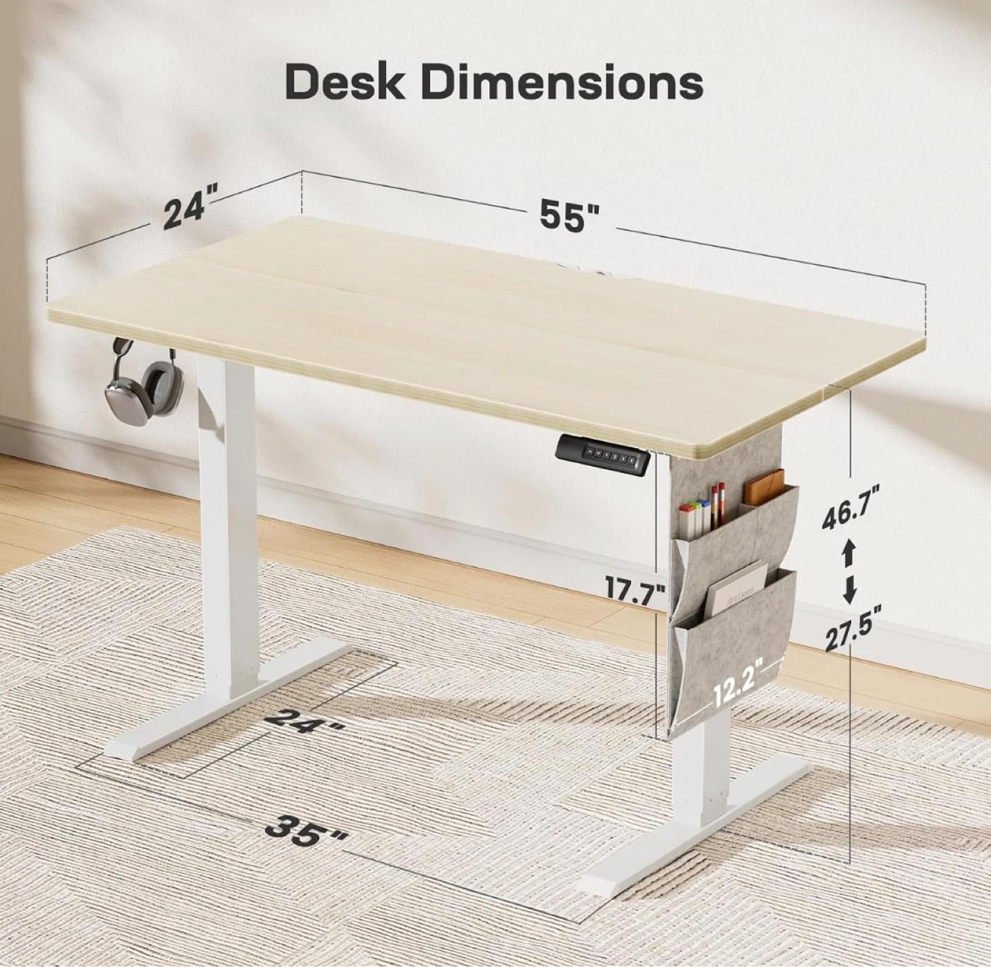 Marsail Standing Desk - White Frame, Wood Top - photo 4
