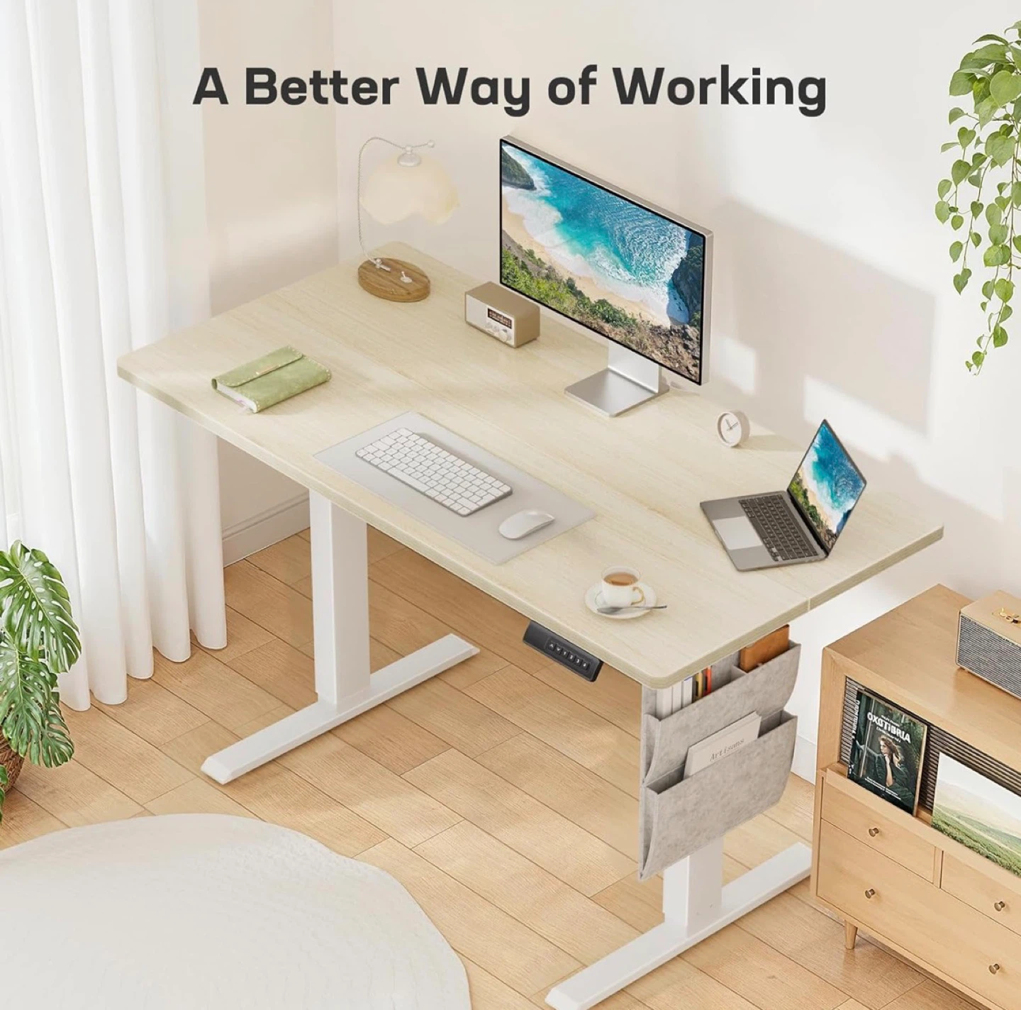 Marsail Standing Desk - White Frame, Wood Top - photo 3