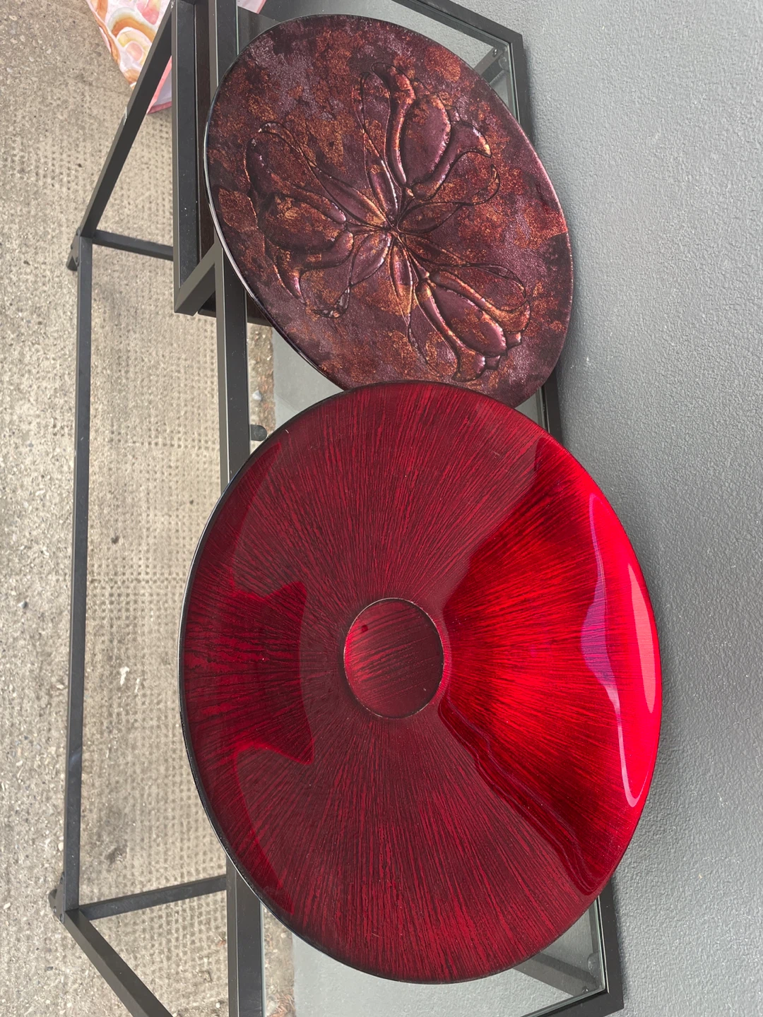 Decorative Red and Burgundy Oval Plates