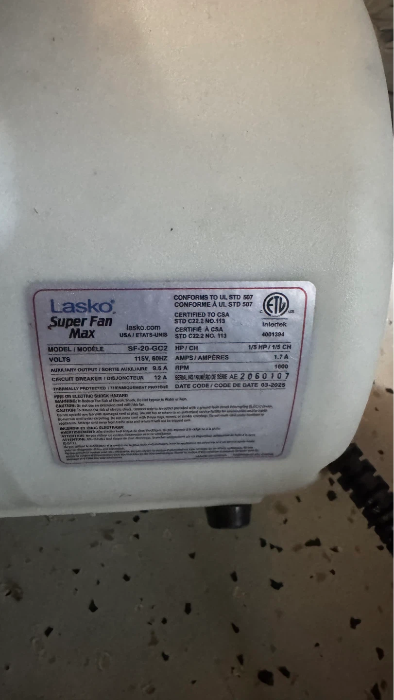 Lasko Super Fan Max SF-20GC2 High Velocity Fan - photo 4