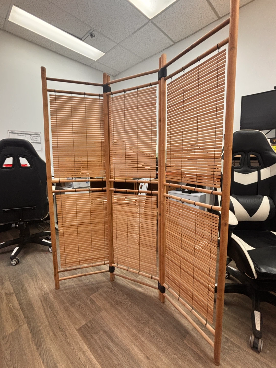 3-Panel Wood & Bamboo Room Divider Screen - photo 2