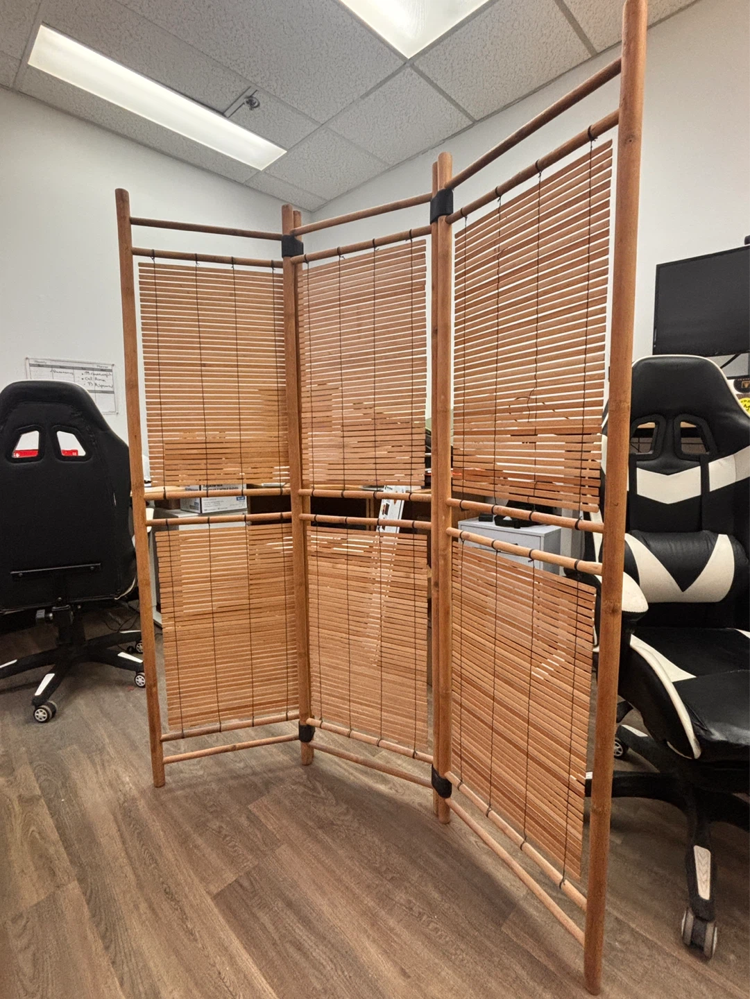 3-Panel Wood & Bamboo Room Divider Screen