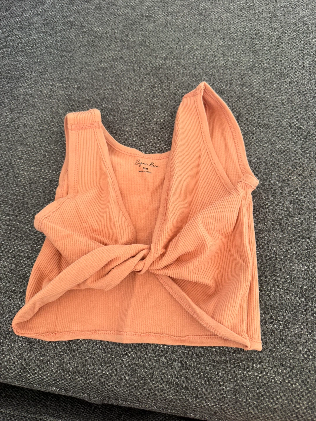 Sugar Plum Ribbed Twist Front Tank Top - Peach - Size S/M
