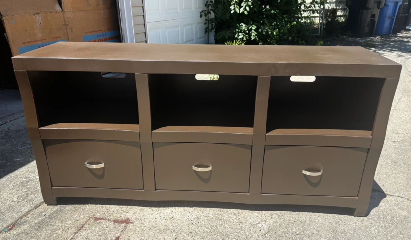 Brown TV Stand with 3 Drawers and Shelves