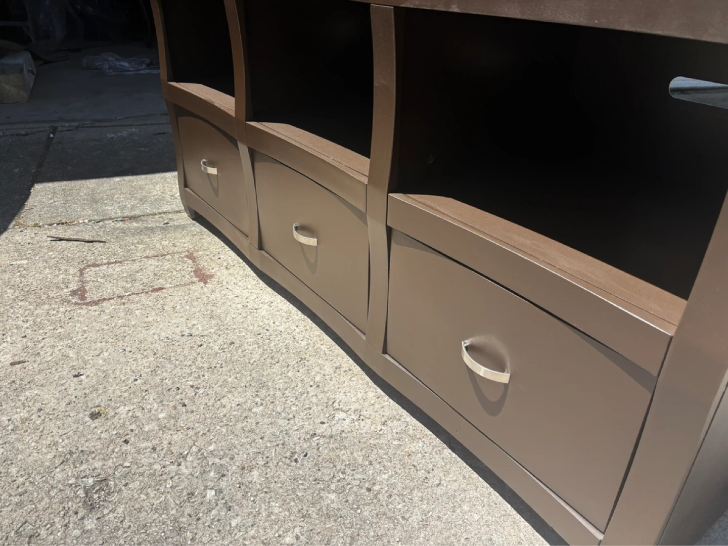 Brown TV Stand with 3 Drawers and Shelves - photo 4