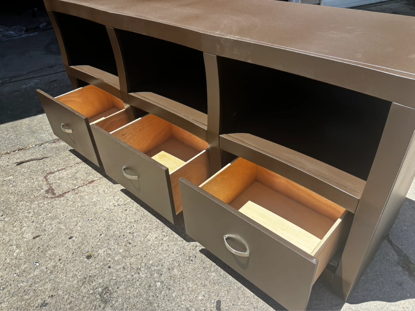 Brown TV Stand with 3 Drawers and Shelves - photo 3