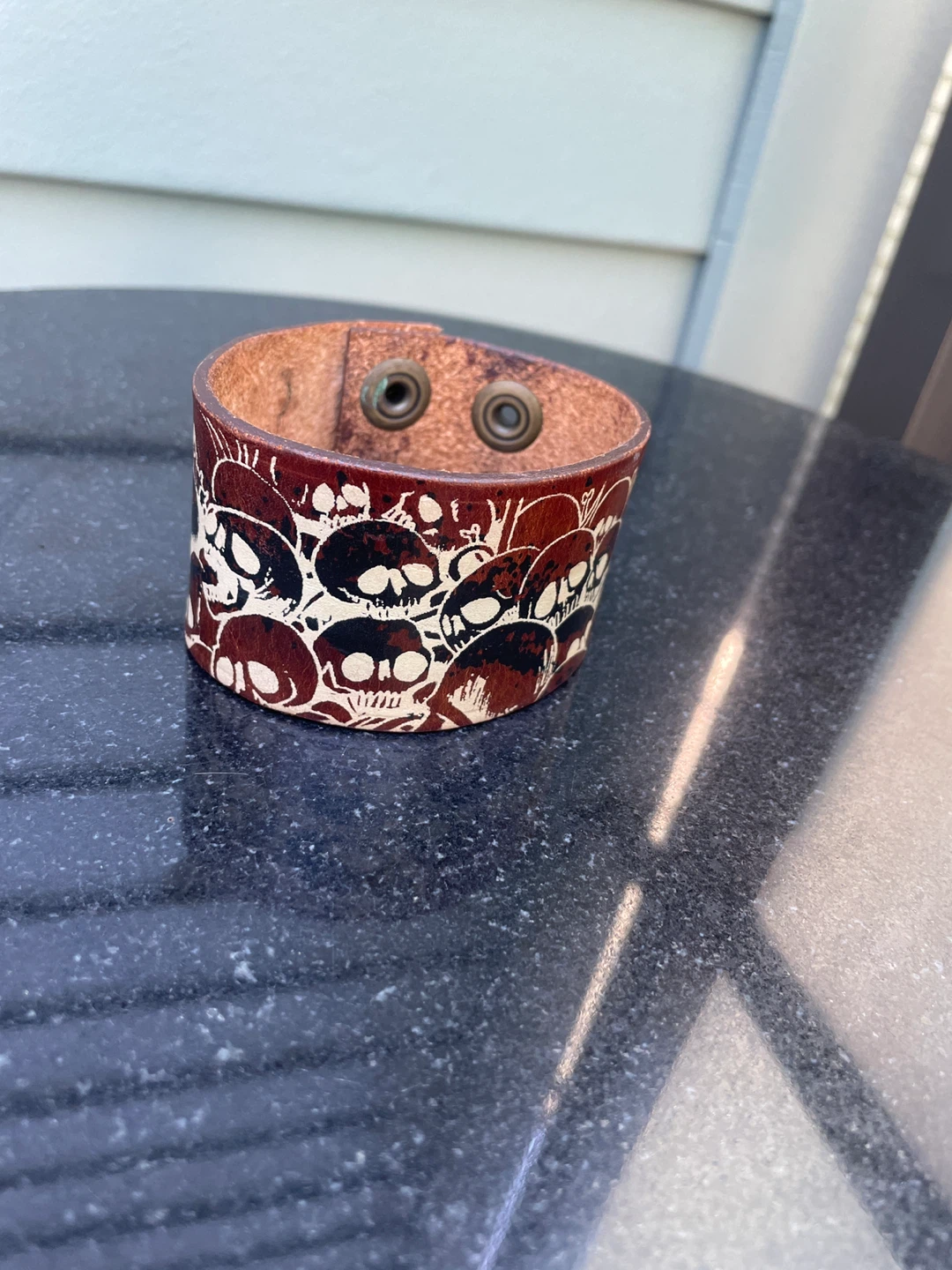 Handmade Leather Skull Cuff Bracelet Gothic Punk - photo 2