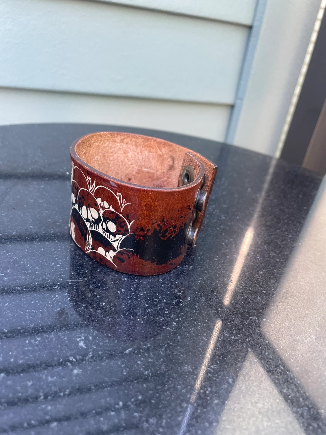 Handmade Leather Skull Cuff Bracelet Gothic Punk - photo 3