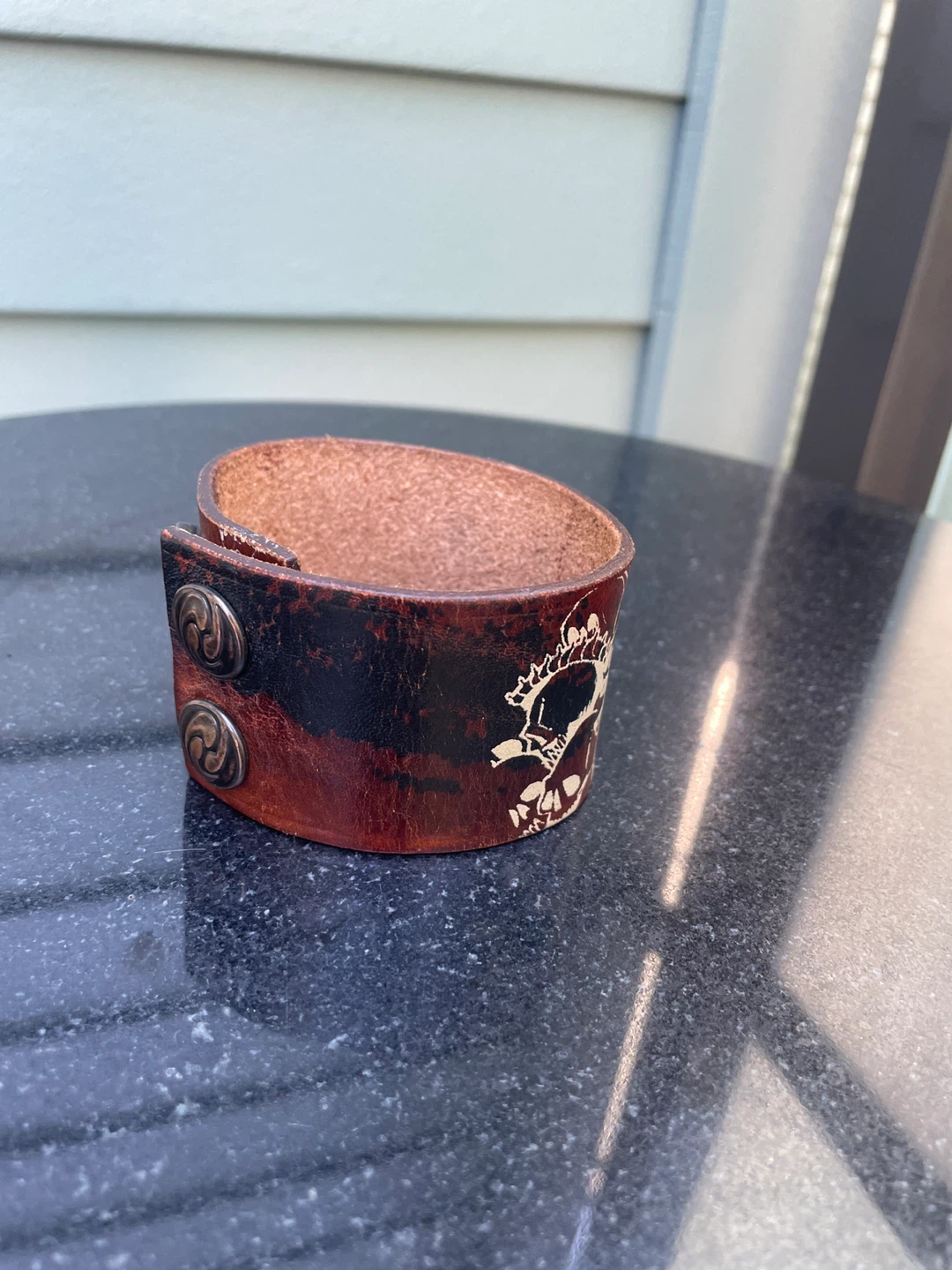 Handmade Leather Skull Cuff Bracelet Gothic Punk - photo 4