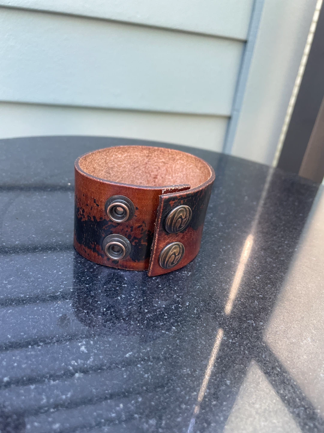 Handmade Leather Skull Cuff Bracelet Gothic Punk - photo 5