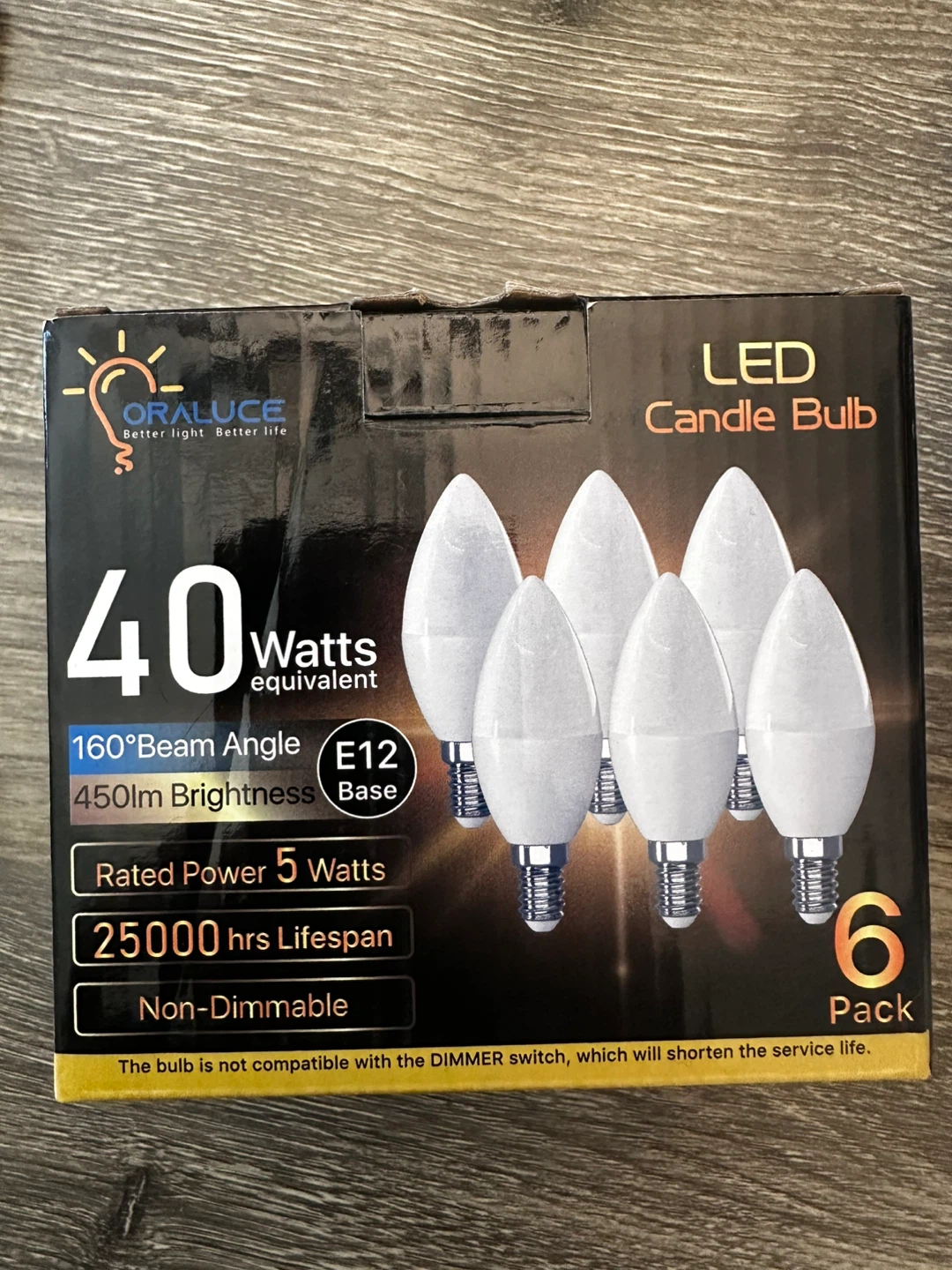 Warm White LED E12 Candle Bulbs (3000K) – 6 Pack