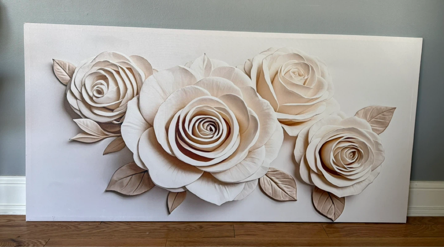 White Rose 3D Wall Art Canvas 58"L x 29"W