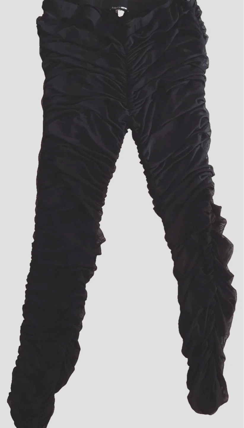 Fashion Nova Black Ruched High Waist Mesh Sheer Leggings Costume - photo 5