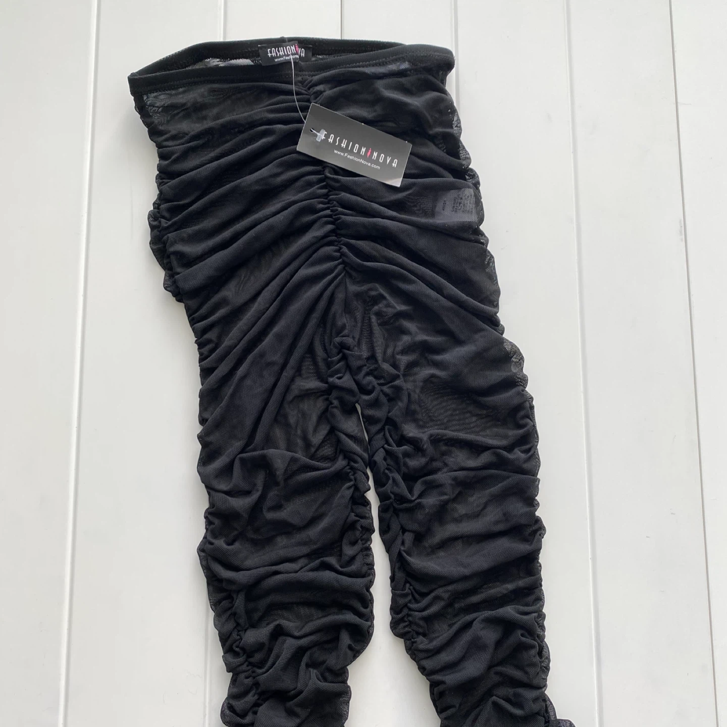 Fashion Nova Black Ruched High Waist Mesh Sheer Leggings Costume - photo 2