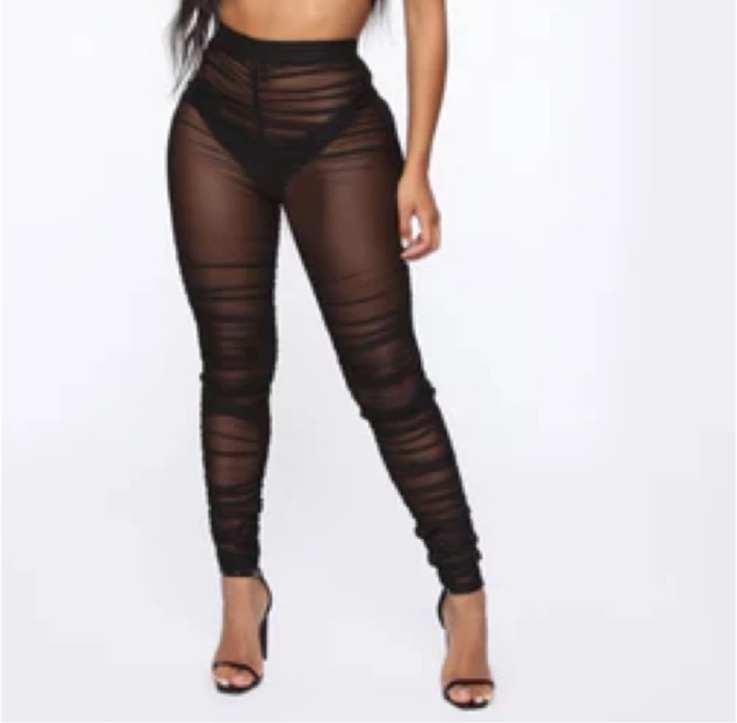Fashion Nova Black Ruched High Waist Mesh Sheer Leggings Costume