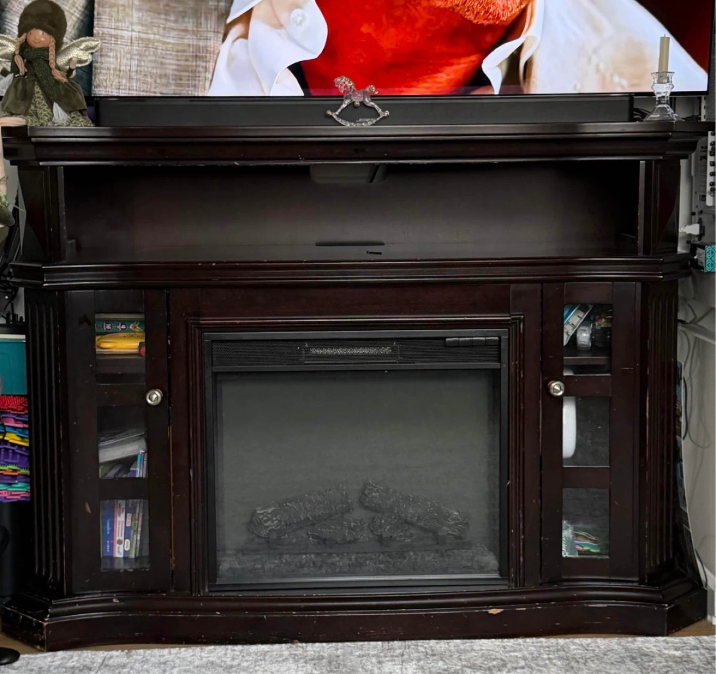 Dark Wood Electric Fireplace Media Console