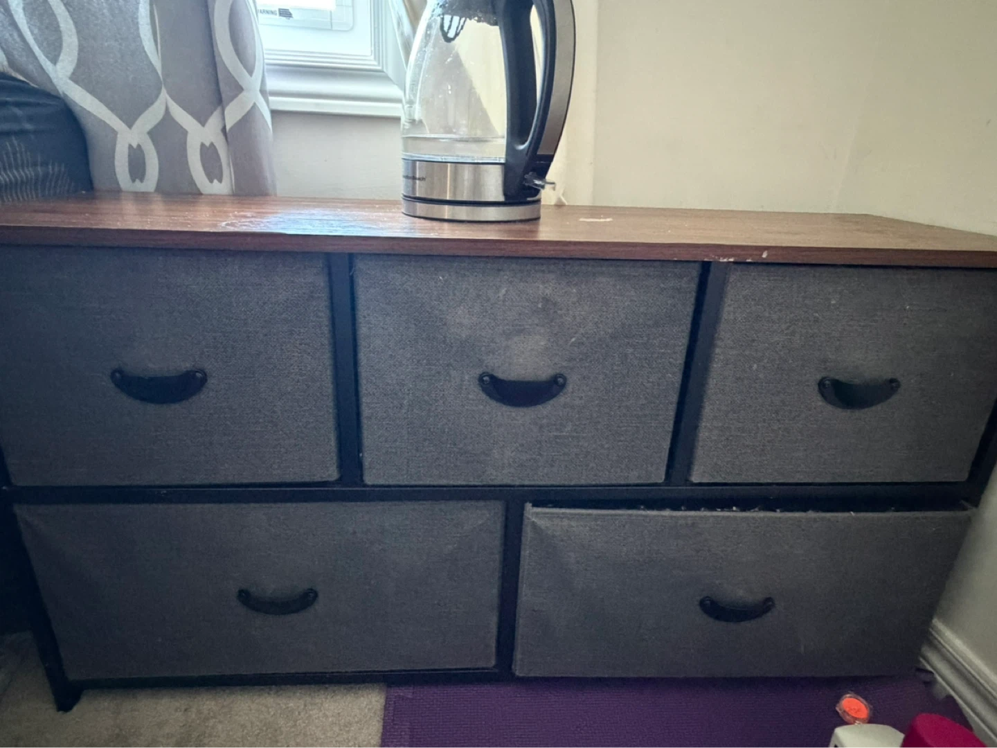 Fabric Drawer Dresser with Wooden Top