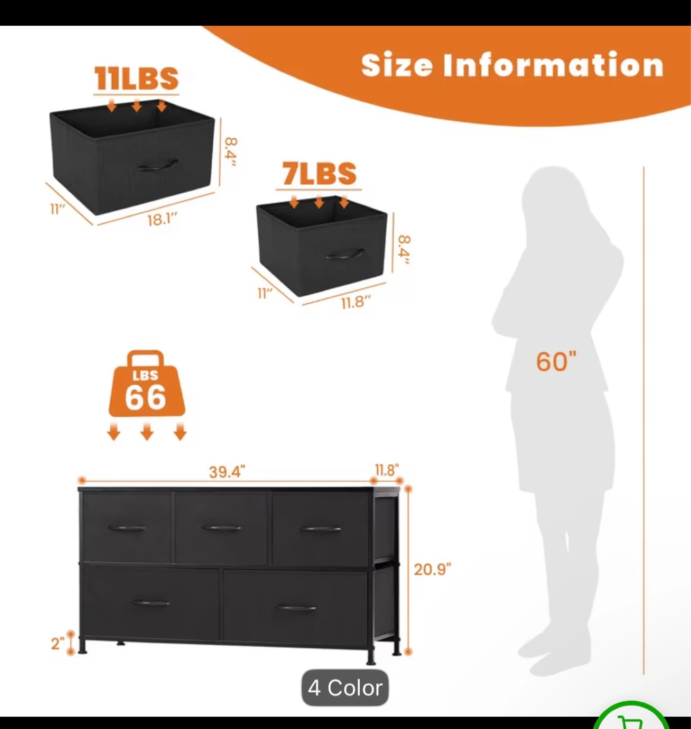 Black Fabric Dresser with 5 Drawers - photo 2