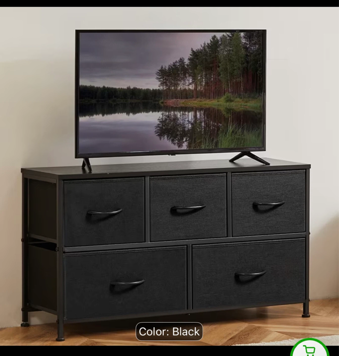 Black Fabric Dresser with 5 Drawers