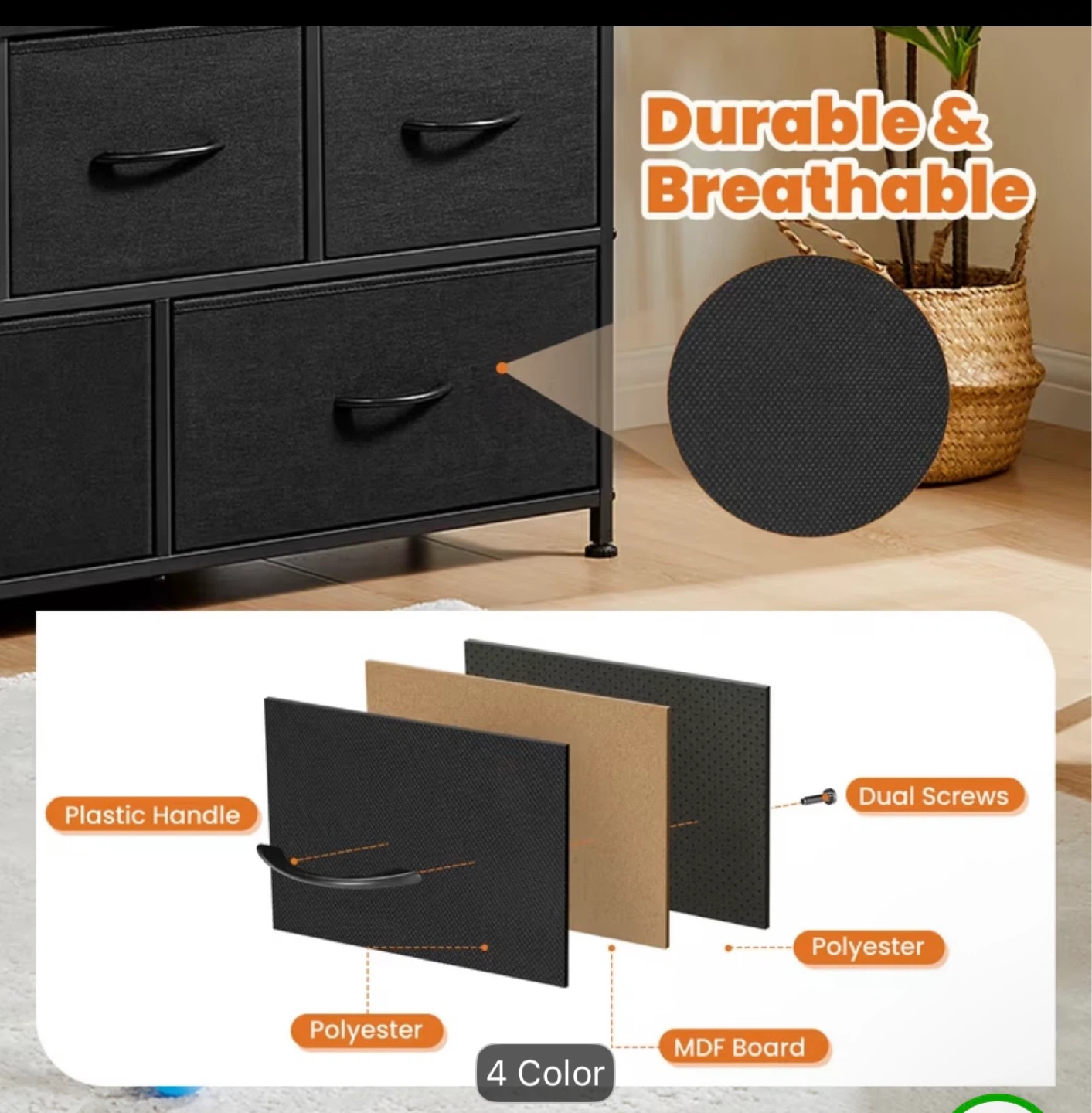 Black Fabric Dresser with 5 Drawers - photo 4