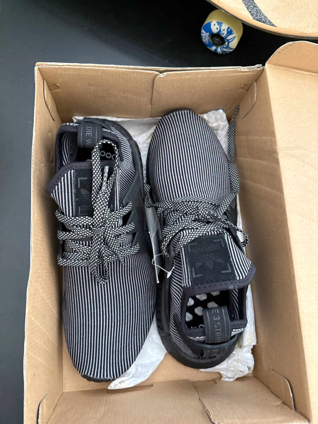 Adidas NMD R1 Black Pinstripe Shoes