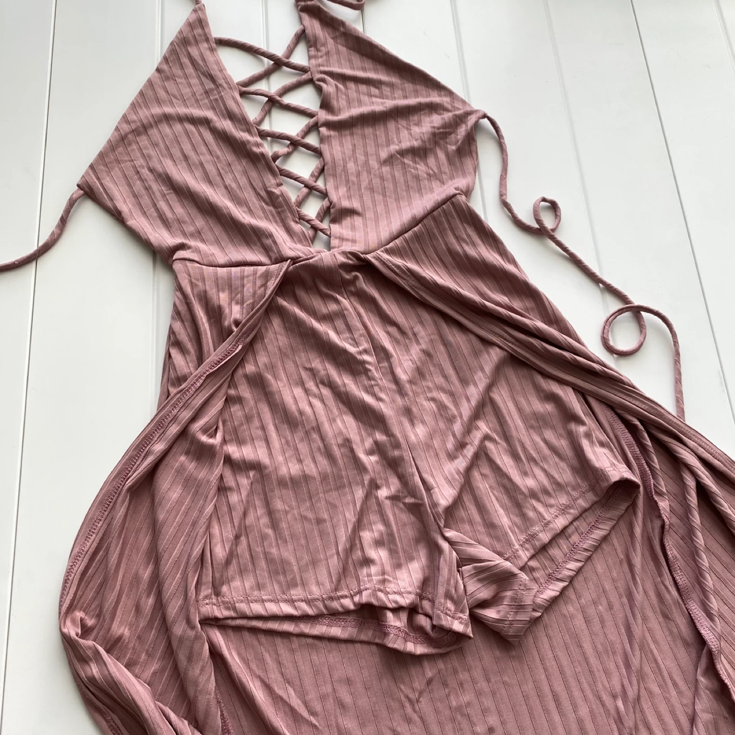 Mauve Lace-Up Romper Dress shorts - photo 3