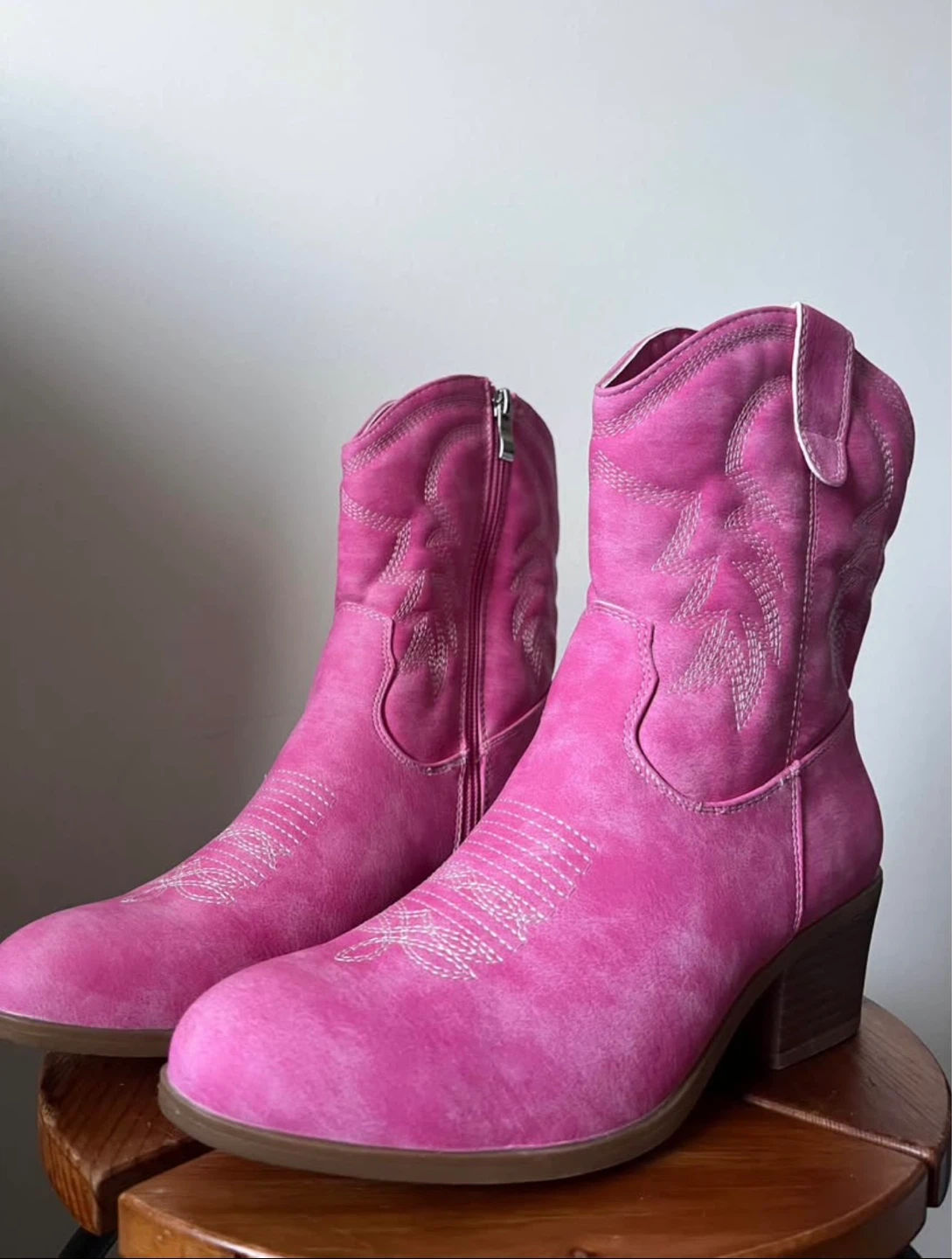 Pink Suede Cowboy Boots with Zipper Size 9 - photo 3