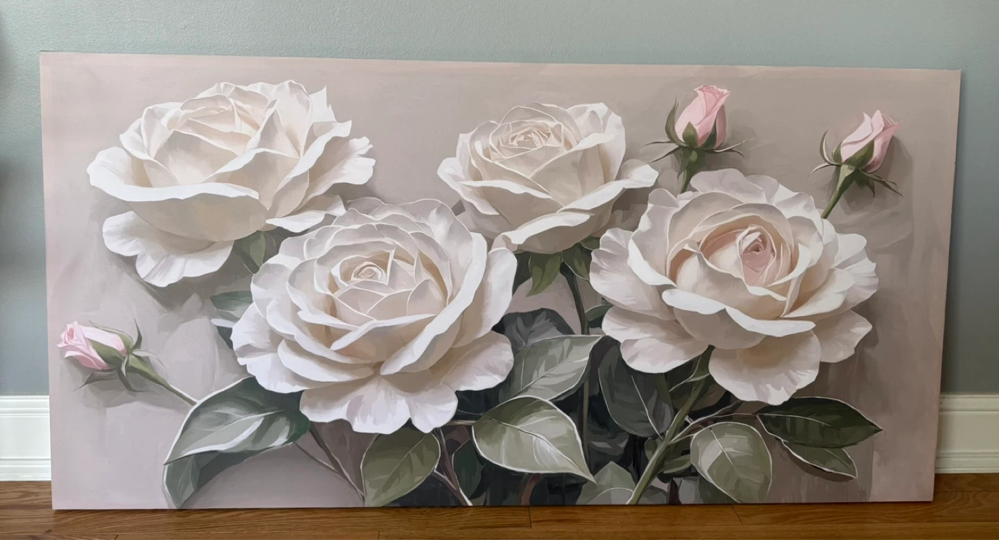 Large Canvas Wall Art - White Roses