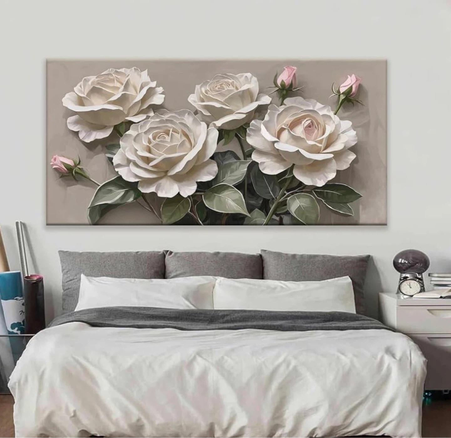 Large Canvas Wall Art - White Roses - photo 2