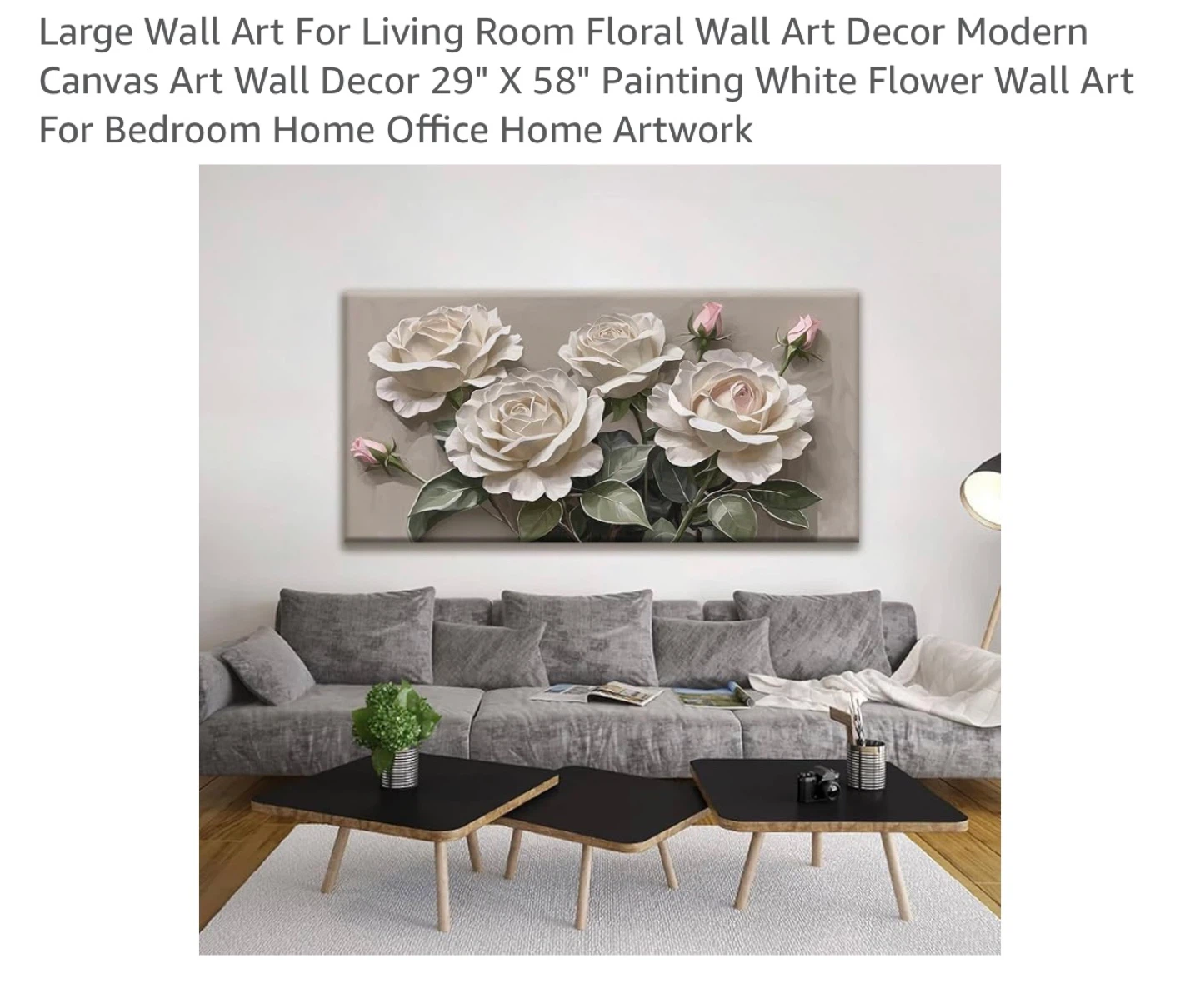 Large Canvas Wall Art - White Roses - photo 5