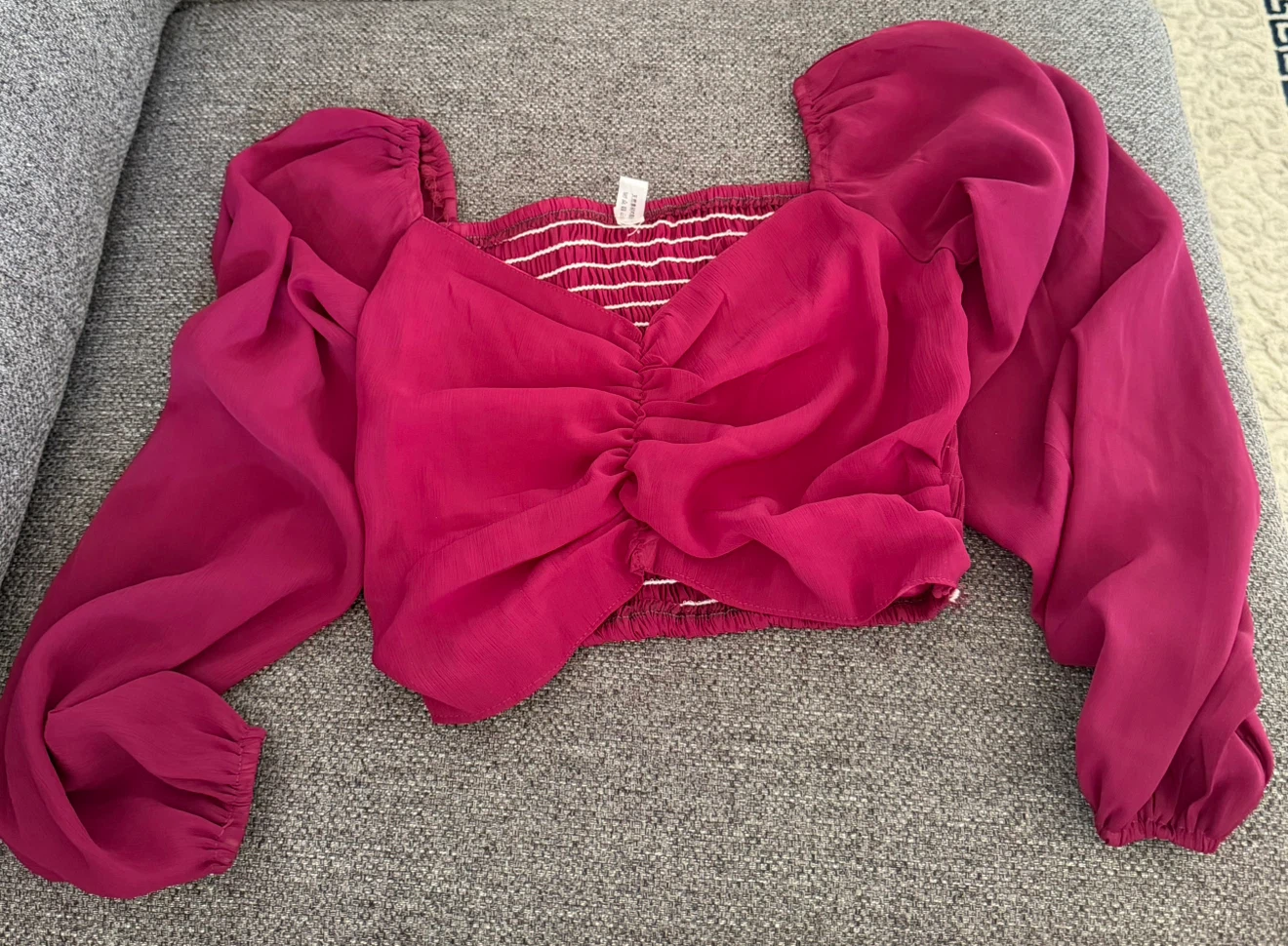 Pink Ruched Long Sleeve Crop Top