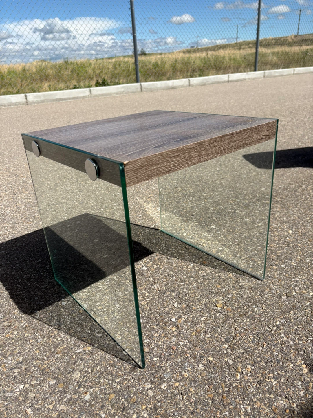 2x Glass and Wood Side Tables