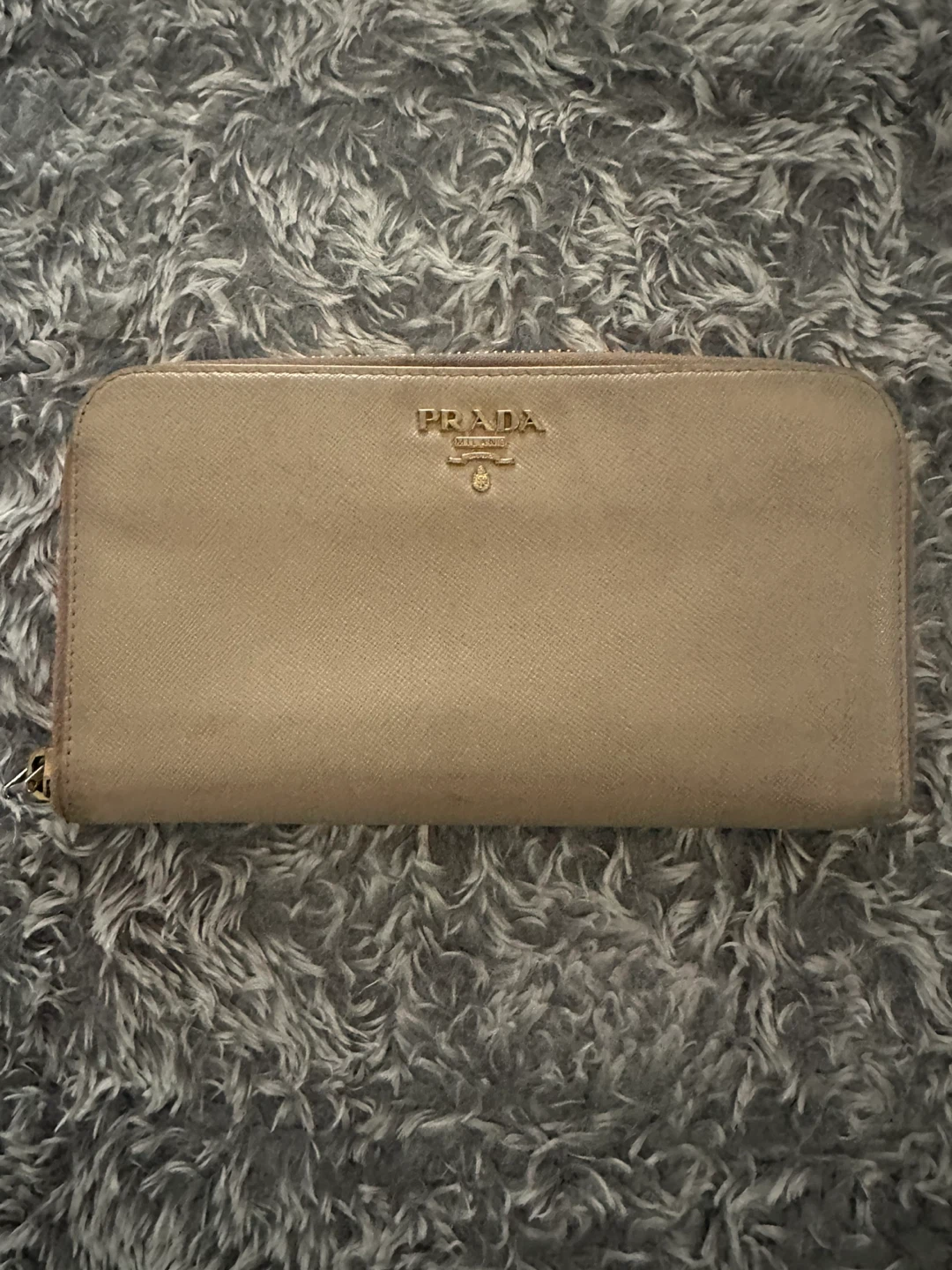 Prada Saffiano Leather Zip-Around Wallet - Beige