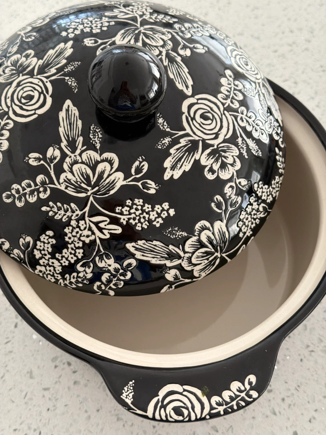 Black Floral Casserole Dish with Lid (Moving sale) - photo 2