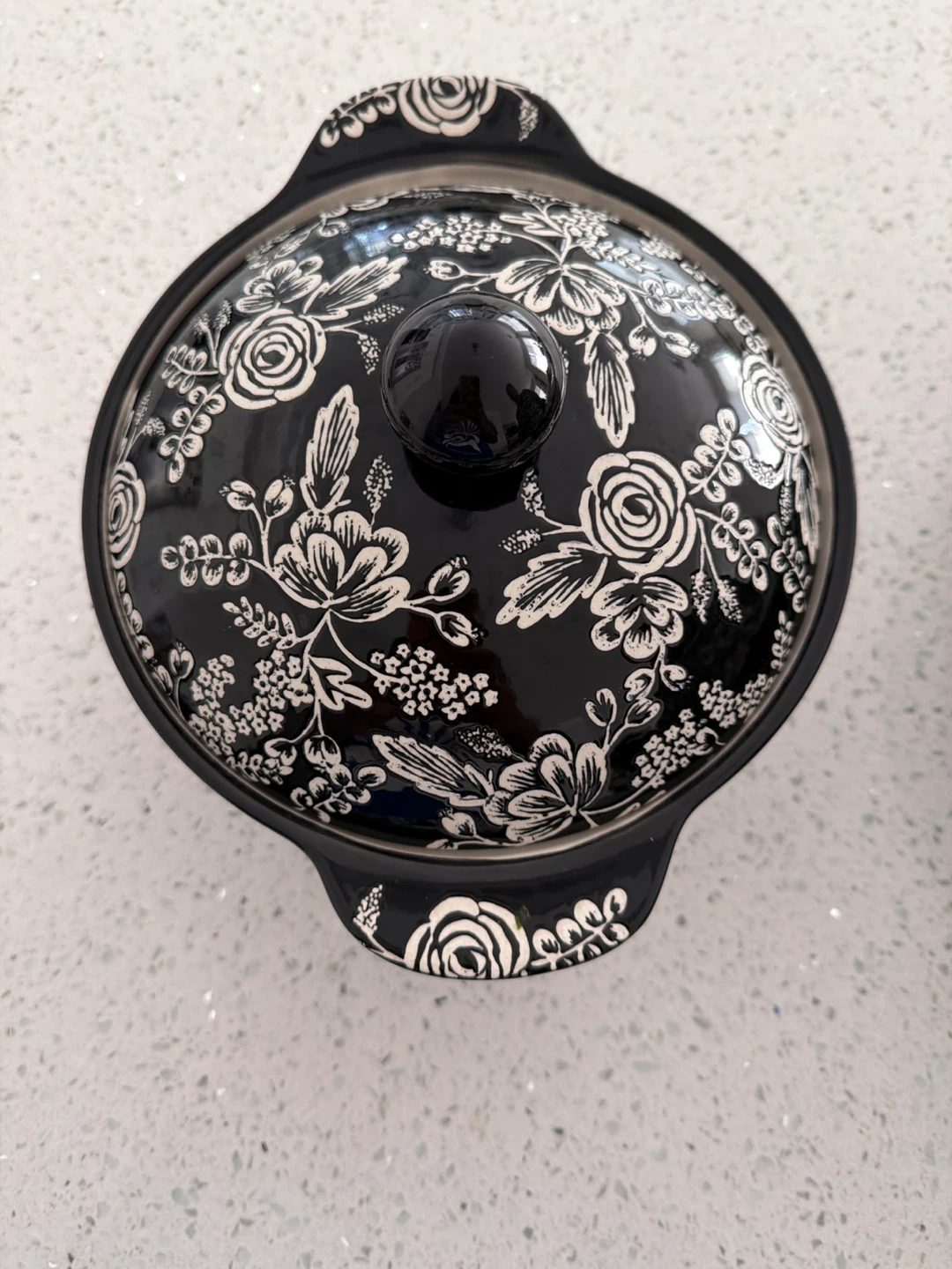Black Floral Casserole Dish with Lid (Moving sale)