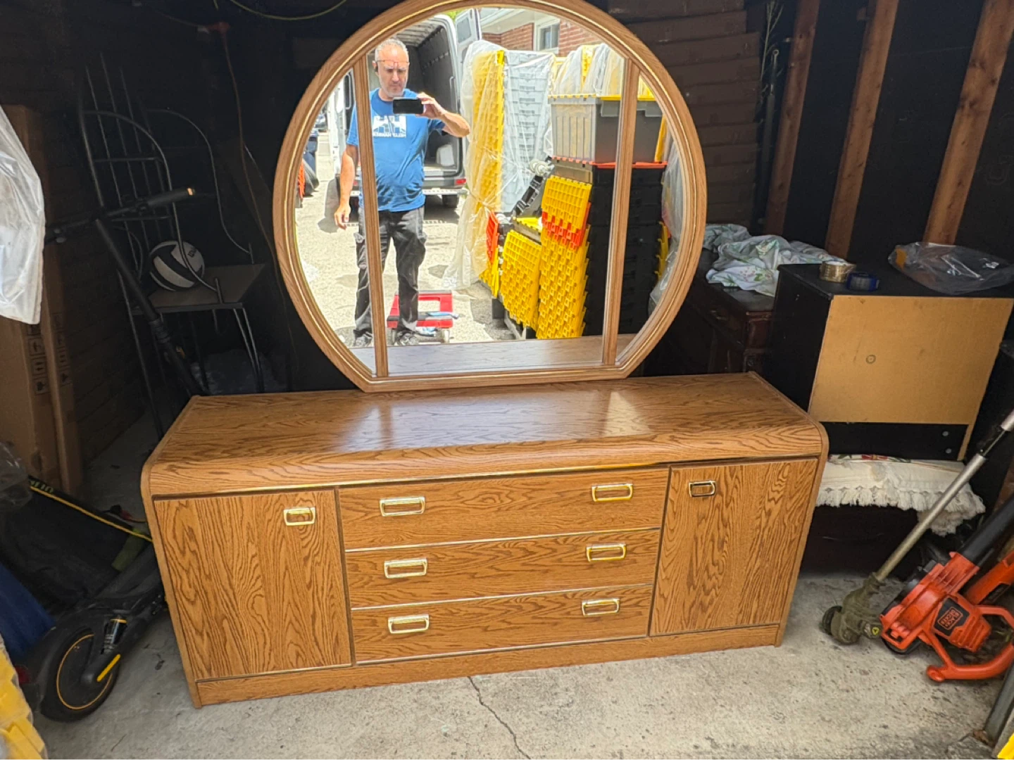 Free delivery used Oak Dresser with Mirror - photo 2