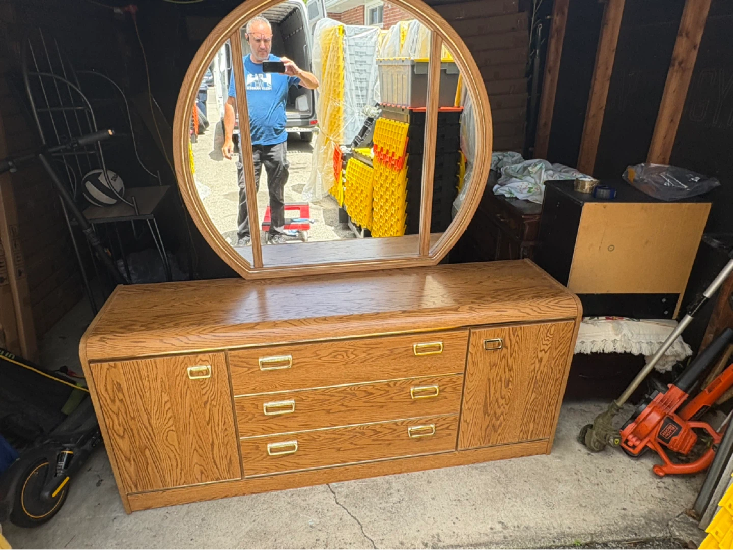 Free delivery used Oak Dresser with Mirror - photo 3