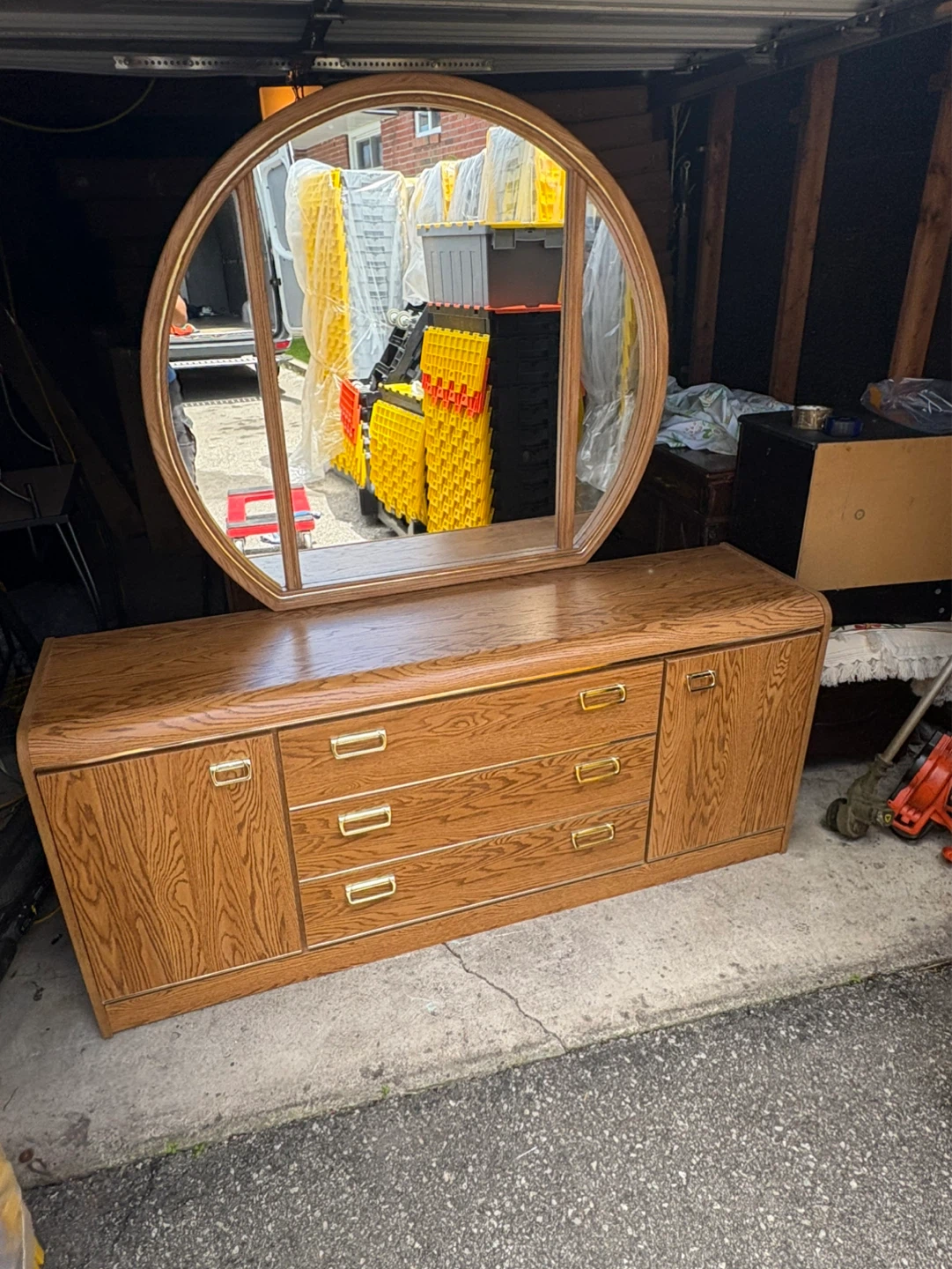 Free delivery used Oak Dresser with Mirror - photo 5