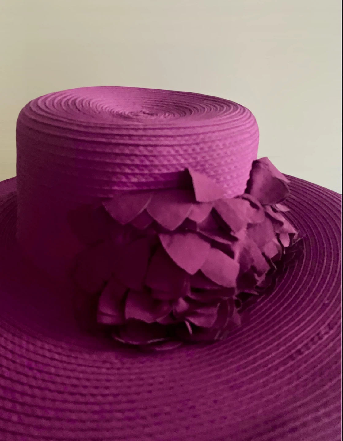 Purple Wide-Brimmed Sun Hat with Flower Detail - photo 3