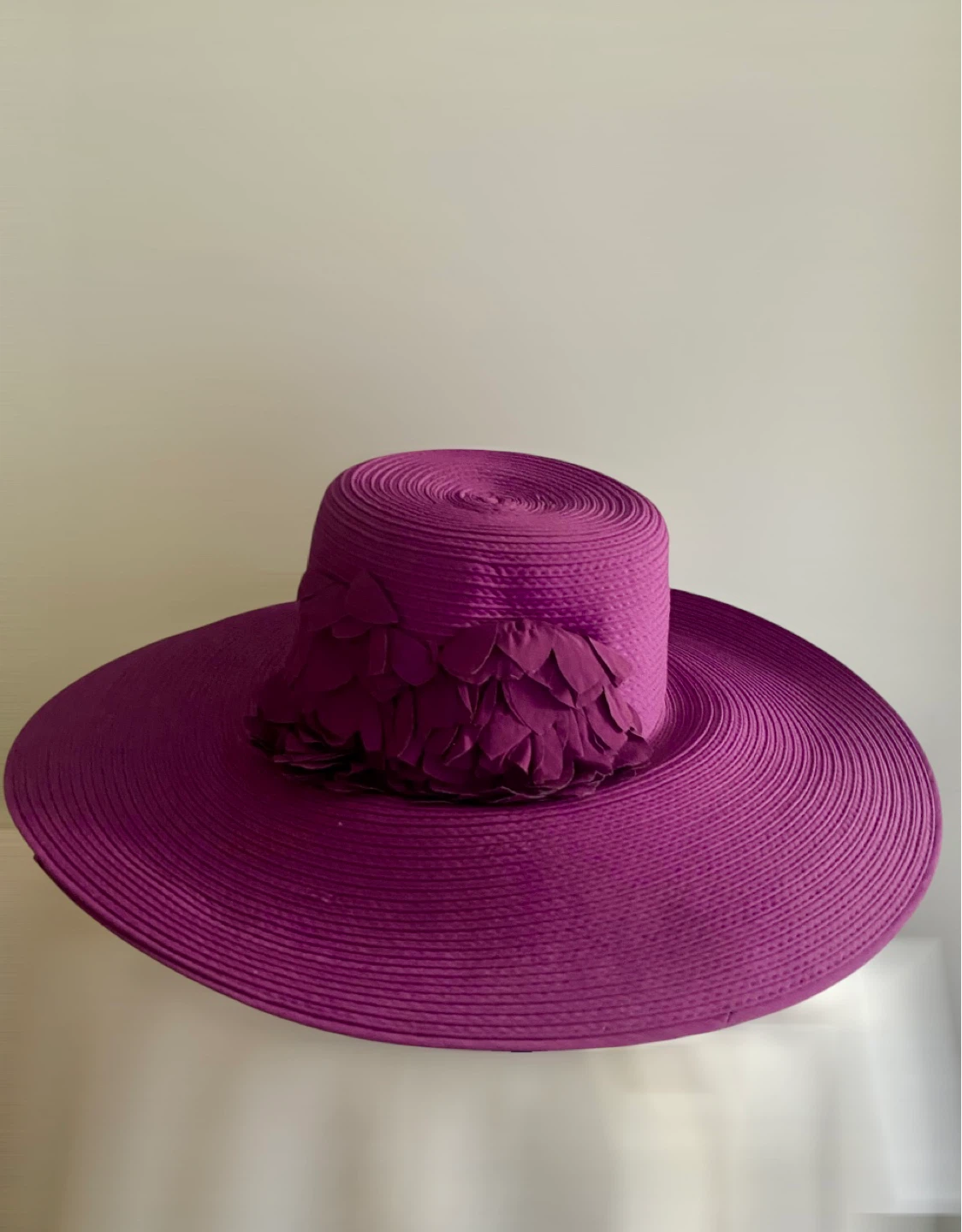 Purple Wide-Brimmed Sun Hat with Flower Detail
