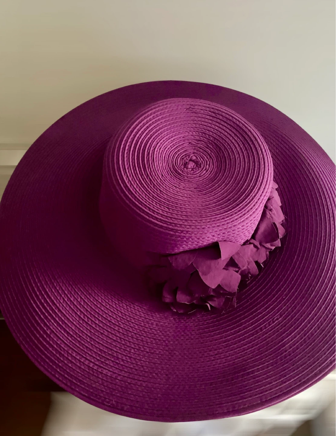 Purple Wide-Brimmed Sun Hat with Flower Detail - photo 4