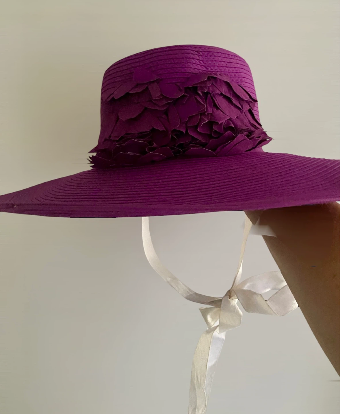 Purple Wide-Brimmed Sun Hat with Flower Detail - photo 2
